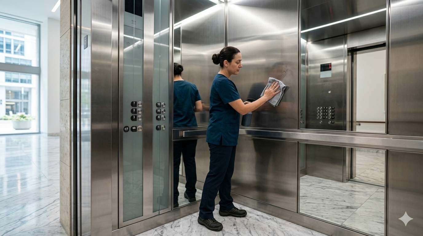 Professional elevator cleaning in strata building
